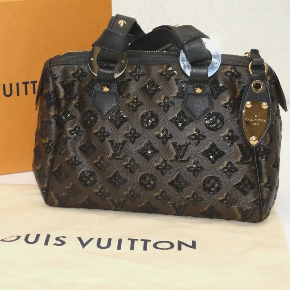 LOUIS VUITTON M40243 Monogram Eclipse Speedy30 Sequin Handbag Canvas Black